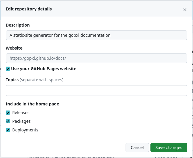 The edit repository details dialog